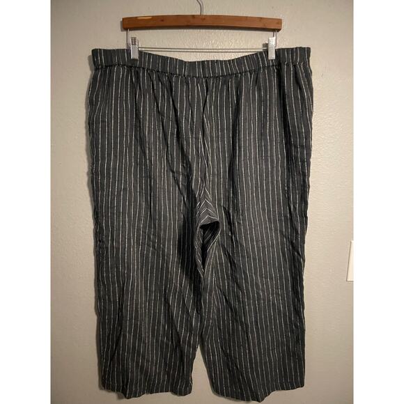 Eileen Fisher Pants Womens 2X Gray White Stripe Linen Blend Wide Leg Pull On - Picture 2 of 8